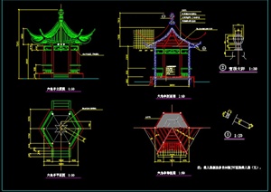古典中式六角景观亭设计施工图（dwg格式）