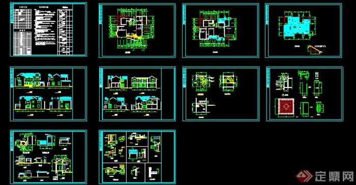 现代中式两层别墅建筑设计施工图（dwg格式）(2)