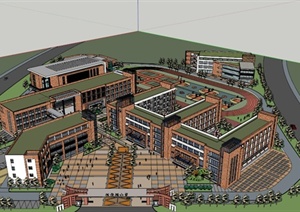 某地中学校园建筑规划设计SU(草图大师)模型