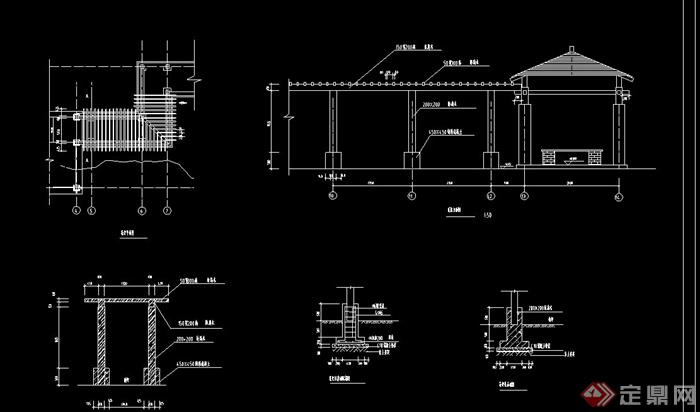 某古典中式木亭长廊设计CAD施工图(1)