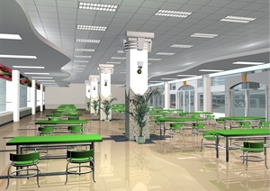 广西某大学食堂装修设计CAD图和JPG效果图