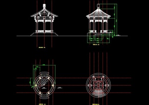 六款古典中式园亭结构设计CAD施工图集