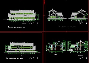 某古典中式三层图书馆建筑设计CAD施工图