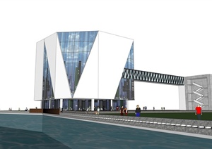 某市多层临水图书馆建筑设计方案SU(草图大师)模型