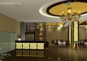 高速服务区现代中式餐厅室内装饰设计施工图（dwg格式，含效果图）