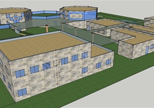 现代幼儿园学校两层建筑设计SU(草图大师)模型
