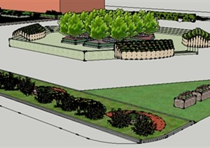 现代风格校园教学楼前广场景观设计SU(草图大师)模型