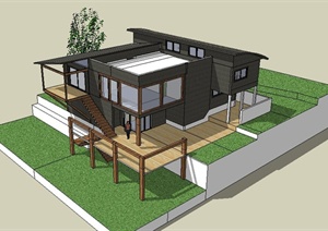 某两层郊外精致住宅小屋设计SU(草图大师)模型