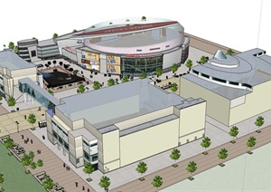 某商业步行街景观建筑设计SU(草图大师)模型