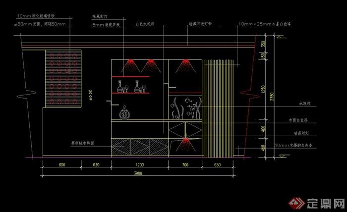 餐厅区多个装饰墙及酒架造型设计CAD立面图(1)