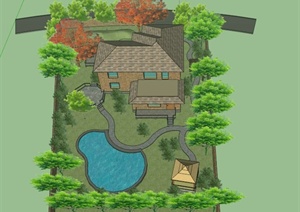 某乡村住宅小屋庭院景观设计SU(草图大师)模型