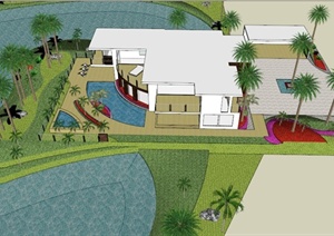 现代某两层别墅景观设计SU(草图大师)模型