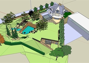 某带庭院私人别墅建筑设计SU(草图大师)模型
