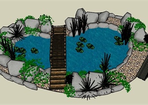 一个水池景观设计SU(草图大师)模型