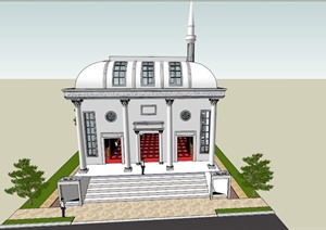 某欧式教堂带地下层建筑设计SU(草图大师)模型