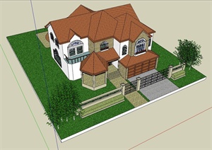 某双层欧式别墅建筑设计SU(草图大师)模型