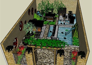 某住宅花园景观设计SU(草图大师)模型