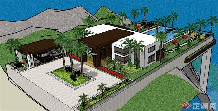 现代私人住宅居住建筑设计su模型(2)