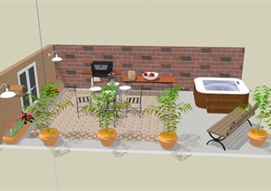 某住宅后院景观一角设计SU(草图大师)模型