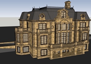 古典欧式别墅建筑设计SU(草图大师)模型