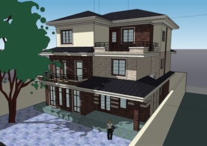 现代三层小别墅建筑设计SU(草图大师)模型