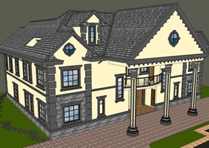 欧式风格双户型别墅建筑设计SU(草图大师)模型