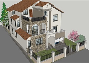 托斯卡纳风格别墅建筑设计SU(草图大师)模型