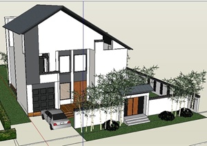 某现代中式三层别墅住宅建筑设计SU(草图大师)模型