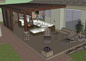 某住宅庭院平台景观设计SU(草图大师)模型