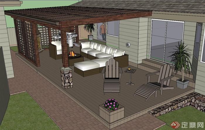 某住宅庭院平台景观设计SU模型(1)