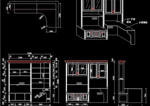 室内装饰书柜写字台设计CAD图纸