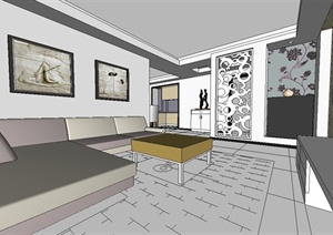 现代三室两厅住宅装饰设计SU(草图大师)模型