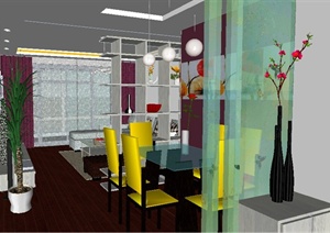 某现代风格住宅客餐厅设计SU(草图大师)模型
