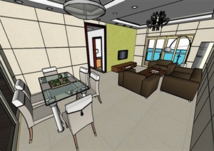 某住宅空间餐厅与客厅装修设计SU(草图大师)模型