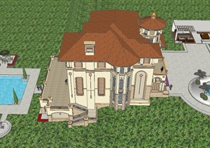 西班牙别墅建筑设计SU(草图大师)模型
