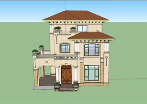 某欧式两层半精致住宅建筑设计SU(草图大师)模型