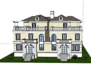 某欧式两栋三层联排别墅建筑设计SU(草图大师)模型