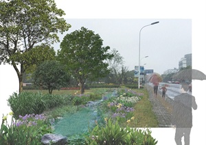 某道路雨中景观设计PSD效果图