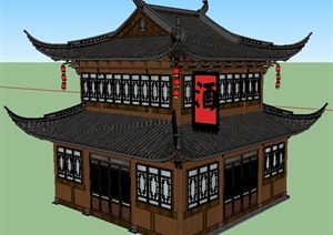 某古典中式二层酒楼建筑设计SU(草图大师)模型