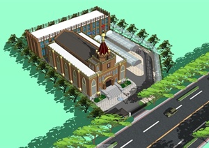 某基督教堂和清真寺建筑设计SU(草图大师)模型（带CAD+效果图）