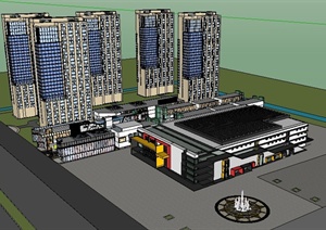现代风格商业购物中心综合体建筑设计SU(草图大师)模型