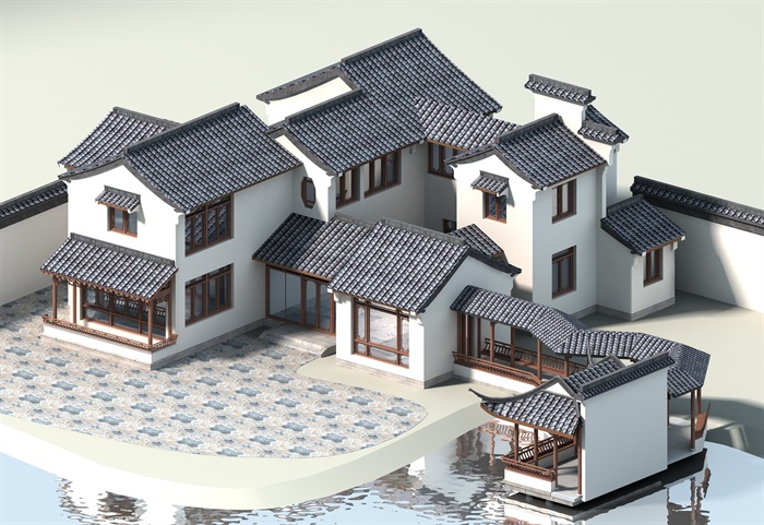 一套中式别墅建筑设计3DMAX模型（带效果图）