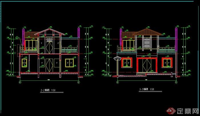 某古典中式两层住宅建筑设计CAD图(1)