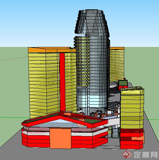 下沉商业综合体建筑设计SU模型(1)