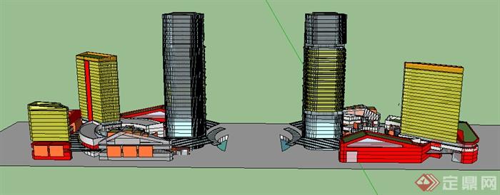 下沉商业综合体建筑设计SU模型(3)
