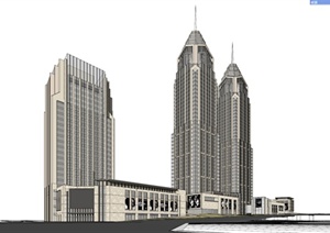 现代风格超高层商务综合体建筑设计SU(草图大师)模型