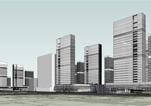 某现代风格CBD中央办公区、商业区、居住区建筑设计SU(草图大师)模型