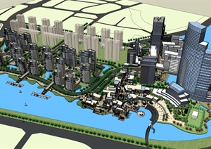 现代风格港口商务区综合建筑景观设计SU(草图大师)模型
