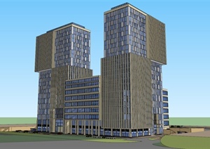 现代风格办公大楼、酒店建筑设计SU(草图大师)模型