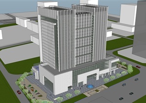 现代风格双栋办公大楼建筑设计SU(草图大师)模型